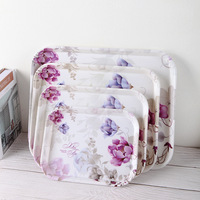 Plateau de service en mélamine écologique personnalisé en gros nouveau design ensembles durables de fleurs violettes pour hôtels événements-petit/moyen/grand