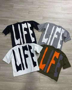 Camiseta Corta de Algodón 100% de Alta Calidad, Estilo Holgado, con Letras Bordadas Desgastadas, para Hombre - Product Image 2