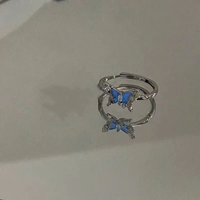 Bague ouverte réglable en alliage SA Jewelry Fashion avec papillon bleu pour femme, idéale pour les fêtes, cadeau, vente en gros