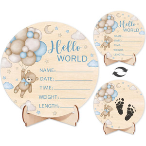 ของที่ระลึกงานเลี้ยงฉลองทารกแรกเกิด โลโก้ Hello World  ชุดทำรอยมือรอยเท้าเด็ก สีฟ้า ทำจากไม้ ของที่ระลึกสำหรับคุณแม่ ผลิตในจีน - Product Image 1