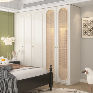 <span class=keywords><strong>Armoire</strong></span> à double porte en bois massif de style français, crème, pour chambre à coucher, moderne, simple, de style mid-century, avec rangement en <span class=keywords><strong>rotin</strong></span> - Product Image 1
