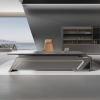 Bureau de direction en placage de luxe, table de patron haut de gamme avec LED, bureau moderne pour PDG, mobilier de direction, table de bureau