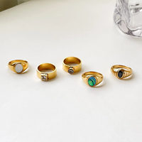Vente chaude 18k Or Pvd Plaqué Anneaux En Acier Inoxydable Ensemble Shell Zircon Anneau Géométrique Cubique Zircone Pierre Anneau pour Cadeaux