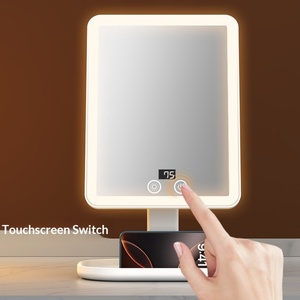 Miroir de maquillage LED carré avec base de rangement, miroir de table à écran tactile à intensité variable pour la beauté et les cosmétiques - Product Image 1
