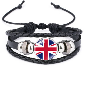 Bracelet en cuir tressé avec perles en fer rétro et drapeaux nationaux des États-Unis, du Canada et d'Allemagne – Vente en gros – Cadeau Bijou - Product Image 2