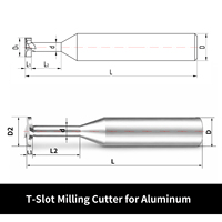 Fraise à rainures en T en alliage d'aluminium poli, sans revêtement, en carbure monobloc, pour usinage CNC, usage général, à long cou, vente en gros, stable, métrique