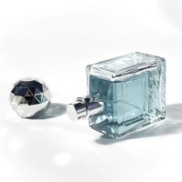 Bouteilles en verre rectangulaires avec couvercles, flacon vide en verre de forme sphérique, atomiseur de parfum, flacon de parfum de luxe 50 ml