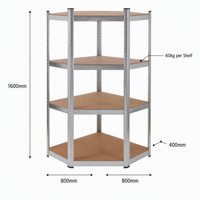 Étagère de rangement industrielle en acier durable à 4 niveaux en forme de L pour entrepôt et présentation en magasin