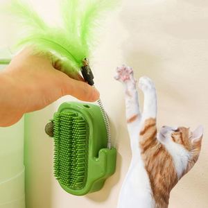 Jouet à gratter pour chat en forme de cactus avec plumes, en PP – Anti-ennui – Boule de catnip et griffoir mural - Product Image 2
