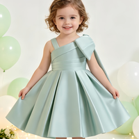 Gaun Bayi Perempuan Formal Satin Asimetris dengan Pita Besar dan Lipit, Gaun Pesta Pernikahan untuk Balita, Gaun Ulang Tahun, Grosir