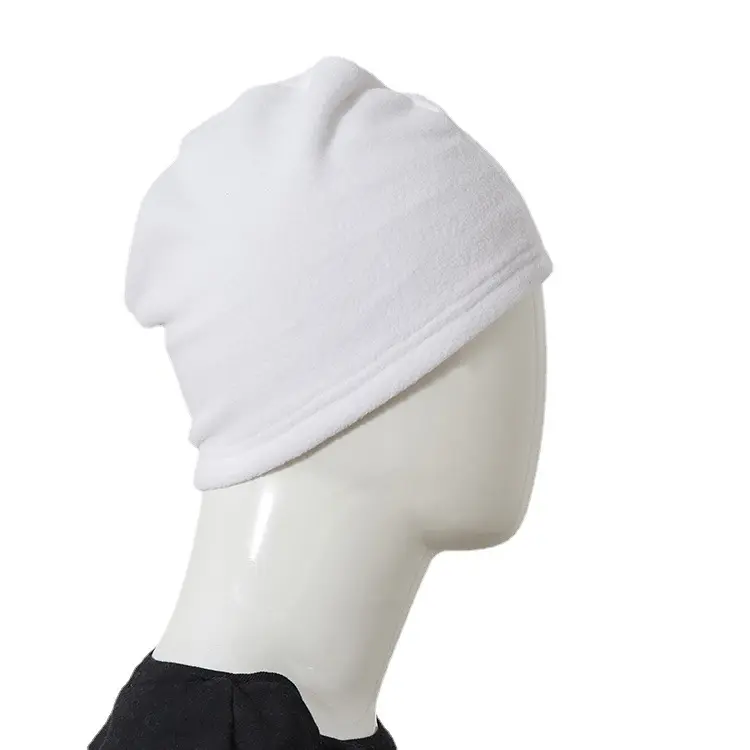 Wholesale Custom Winter Polar Fleece Beanie Hat DIY Printing Polyester Sublimation Blank White Hats