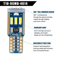 RCJ T10 Canbus LED-Glühbirne, 4014 9SMD PCB-Chip W5W 194 168, 12V 30000H Lange Lebensdauer, Ersatzlampe für Auto-Innenbeleuchtung