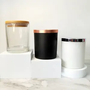 Suppliers custom 12oz black white clear empty candle containers jars glass with lid luxury candle vessels