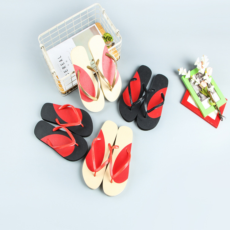 Summer Flip-flops Women's Flat Rubber PVC Filpflops Two-color Casual Slippers