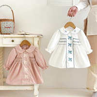 Robe pour bébé fille avec col Peter Pan brodé, nœud papillon, tenue mignonne pour le printemps et l'automne