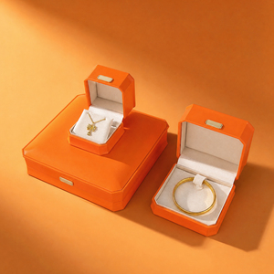 Coffret à bijoux Zebopak en cuir PU orange vibrant, forme octogonale, avec bague, collier, bracelet, collection de cadeaux de Noël - Product Image 2