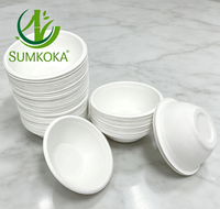 Bol à salade rond Sumkoka 500 ml en bagasse de canne à sucre biodégradable, jetable, compatible micro-ondes, qualité alimentaire, avec couvercle