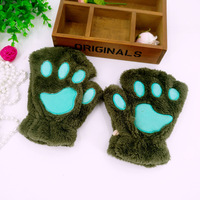 Gants mi-doigts en fausse fourrure sherpa avec broderie de pattes de chat, logo personnalisé, hiver, uni, pour femmes et filles
