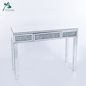 Diamonds Crushed 3 Drawers Glass <strong>Mirrored</strong> Nightstand Bedroom <strong>Bedside</strong> <strong>Cabinet</strong> with Crystal Handles - Product Image 4