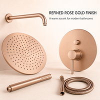 Ensemble de douche pluie en céramique finition or rose avec douchette à main, flexible de douche et support mural