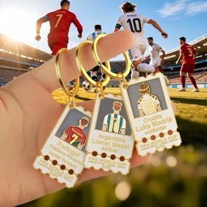 Llaveros de Estrellas <span class=keywords><strong>del</strong></span> Fútbol <span class=keywords><strong>Mundial</strong></span> 2026 al por Mayor, Dijes Esmaltados Estilo Boleto, Colgantes de Camisetas de Jugadores de Fútbol, Recuerdos para Aficionados, Aleación de Oro - Product Image 1