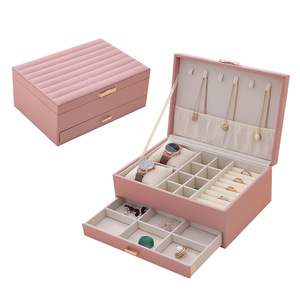 Tragbare Doppels chicht Schmuck Aufbewahrung sbox im europäischen Stil Neues Design Rechteckform Einfache Schmucke tui als Geschenk - Product Image 6