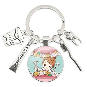 Porte-clés promotionnel de soins dentaires, pendentif dentaire en verre et métal tendance, 25 mm, cadeau, image personnalisée disponible - Product Image 1