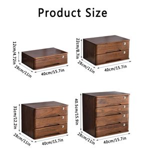 Solid Wood Desktop Storage <b>Box</b> With <b>Lock</b> Drawer Style Multi Layer Organizer Walnut Color Rectangle Standing Type - Product Image 2