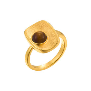 MyMuYu Luxury Retro Geometric <b>Square</b> Ring Copper Alloy Gold Plated Natural Stone <b>Adjustable</b> Index Finger Ring - Product Image 4