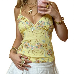 Vacation Pure Desire Hot Girl Colorful <b>Sequin</b> Patchwork Back Tie Halter <b>Top</b> Sexy V Neck Camisole Club Spandex/Polyester - Product Image 4