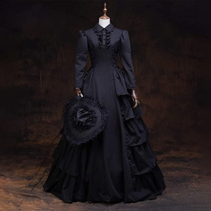 Vestido Victoriano de Animación de Vanguardia, Negro, Manga Larga, Disfraz de Reina Gótica, Vestido de Fiesta de Halloween para Mujer Adulta - Product Image 5
