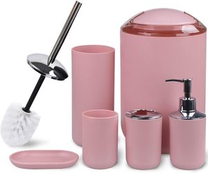 6 Piece Pink Plastic Accessories <strong>Bathroom</strong> Accessories Luxury <strong>Set</strong> for Home - Product Image 1