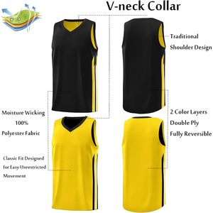 Youth Reversible <b>Basketball</b> <b>Jersey</b> V-Neck Moisture Wicking For <b>Kids</b> Sports Apparel - Product Image 3
