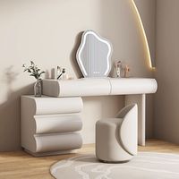 Coiffeuse Scandinave Chic en Bois Massif, Style Crème, avec Éclairage Luxe, Coiffeuse Minimaliste pour Chambre Principale