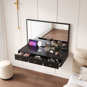 Table de maquillage murale flottante noire avec miroir et 3 tiroirs pour le maquillage, MOQ <span class=keywords><strong>300</strong></span> - Product Image 3