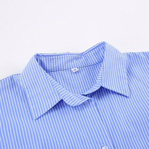 Conjuntos de dos piezas a rayas de algodón para oficina, camisas elegantes con solapa, pantalones largos con cintura elástica, trajes Street Chic de dos piezas para mujer 2023 - Product Image 5