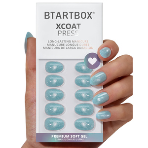 Faux ongles autocollants œil de chat bleus, extra courts, forme amande, brillants, en gel souple, pour l'été, vente en gros, Alta Calida - Product Image 1