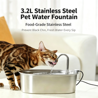 Fontaine à eau pour animaux de compagnie intelligente en acier inoxydable, grande capacité de 3,2 L, distributeur d'eau à circulation automatique, respectueux de l'environnement, électrique