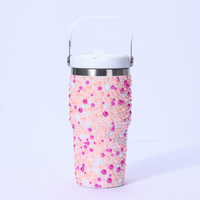 Gobelet isotherme de 40 oz en acier inoxydable 304, décoré de perles et de strass, avec poignée, pour femme, idéal pour un coffret cadeau de mariage - Vente en gros
