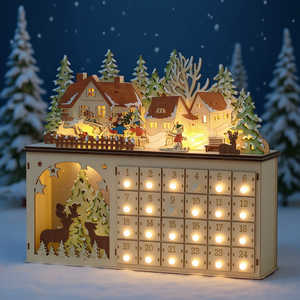 Calendario de Adviento de Madera Db, Forma Rectangular, Luces LED Blancas a Pilas, Decoración Navideña para el Hogar - Product Image 2