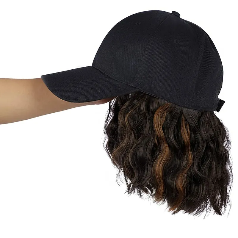 Parrucca corta diritta naturale Bob parrucca regolabile per cappello da Baseball con parrucche sintetiche intrecciate per capelli estensioni dei capelli resistenti al calore