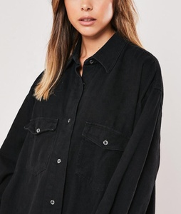 2024 Logo donna Hip Pop <span class=keywords><strong>camicia</strong></span> Streetwear da ragazza <span class=keywords><strong>camicia</strong></span> nera Super <span class=keywords><strong>oversize</strong></span> Boyfriend Denim - Product Image 4