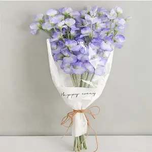 Flor de ervilha doce de seda artificial de haste única de alta qualidade para decoração de festas de casamento, arranjo floral branco e roxo