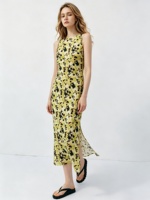Robe longue sans manches en lin, brodée de fleurs vintage, coupe trapèze, taille naturelle, décontractée pour femme, idéale pour les vacances, personnalisable OEM/ODM