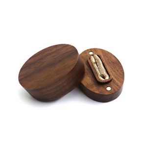 Laser Engraved LOGO Jewelry <b>Holder</b> Walnut Wood Oval <b>Ring</b> Box for Wedding <b>Engagement</b> - Product Image 2