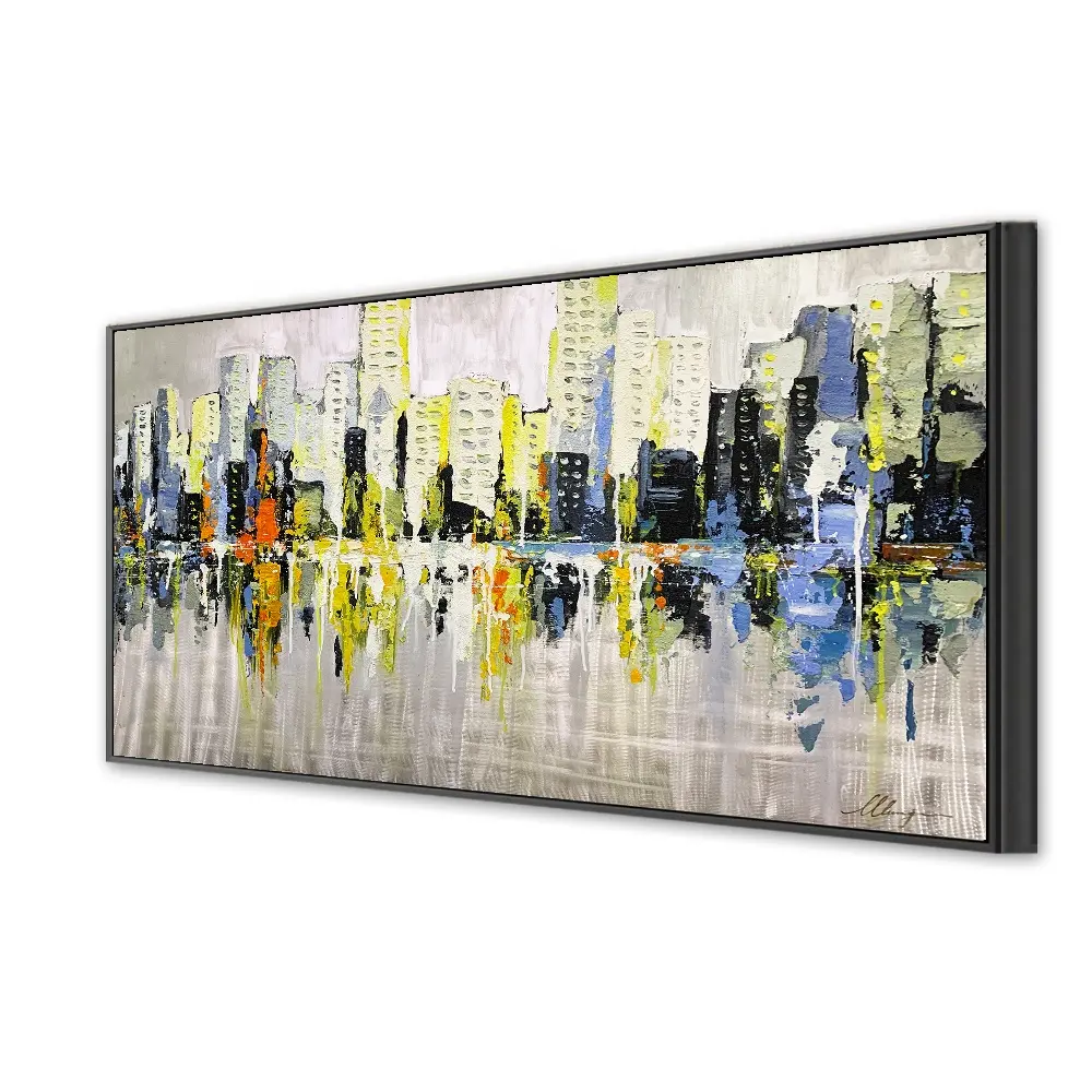 Pure Handmade Heavy Textured Modern City Landscape Oil Painting Canvas Art for Wall Decor