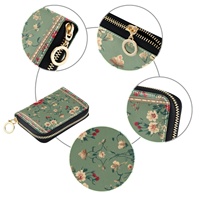 Dompet Kulit PU Desain Bunga Bohemian Maroko Terbaru dengan Ritsleting di Sekitar Tempat Kartu Identitas dan Kantong Koin