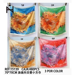 Sciarpa Quadrata Piccola con Dipinto a Olio di Girasoli 70x70Cm FULARES - Product Image 2