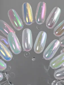 Lot de 10 poudres à ongles effet Aurora Ice Skin, paillettes chromées sirène, poudre Aurora Moonlight, pigment de luxe de haute qualité pour nail art - Product Image 6
