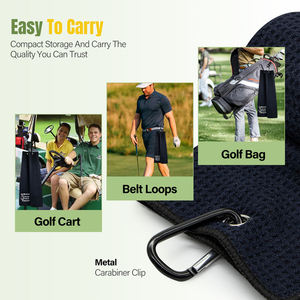 Serviette de golf pliable en 3 sections, super absorbante, gaufrée, avec broderie personnalisée et clip – Vente en gros - Product Image 4